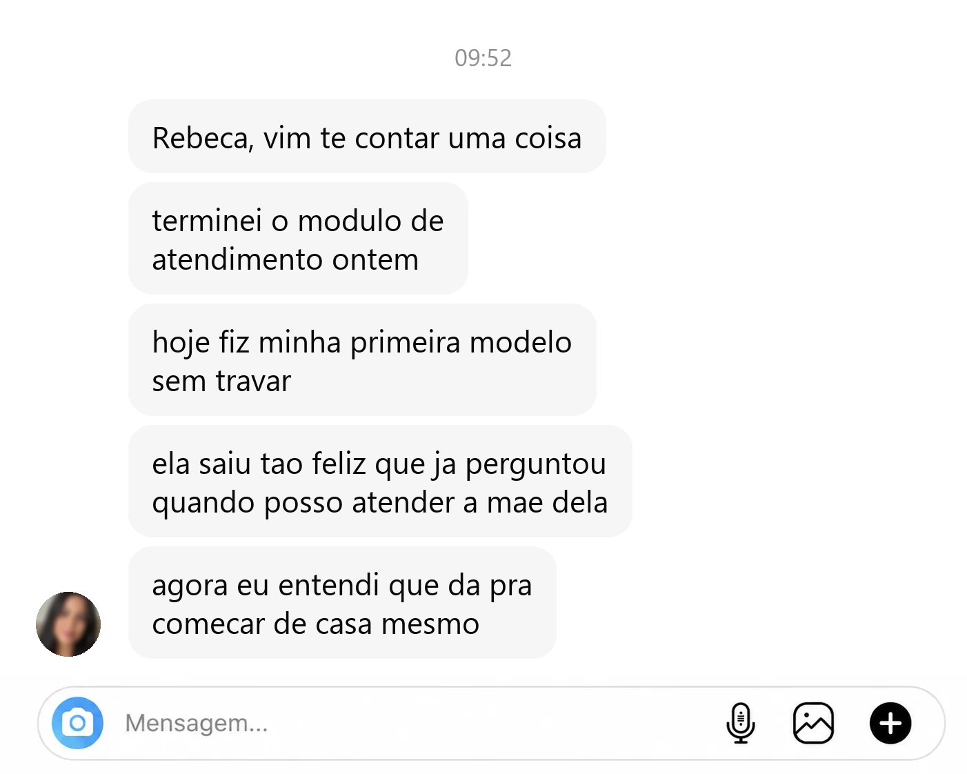 Exemplo ilustrativo de mensagem de aluna do método